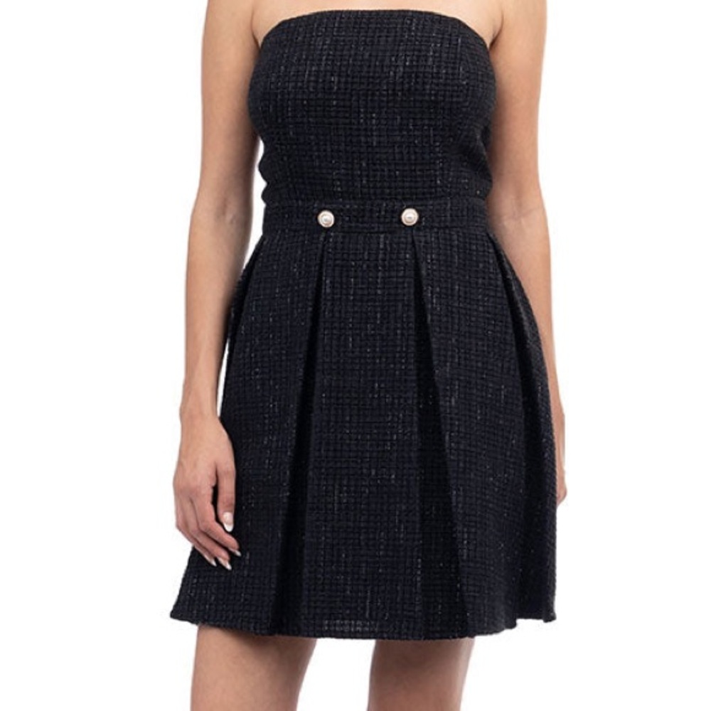 NWT Naked Zebra Black Strapless Mini Dress Fit & Flare Textured Size M